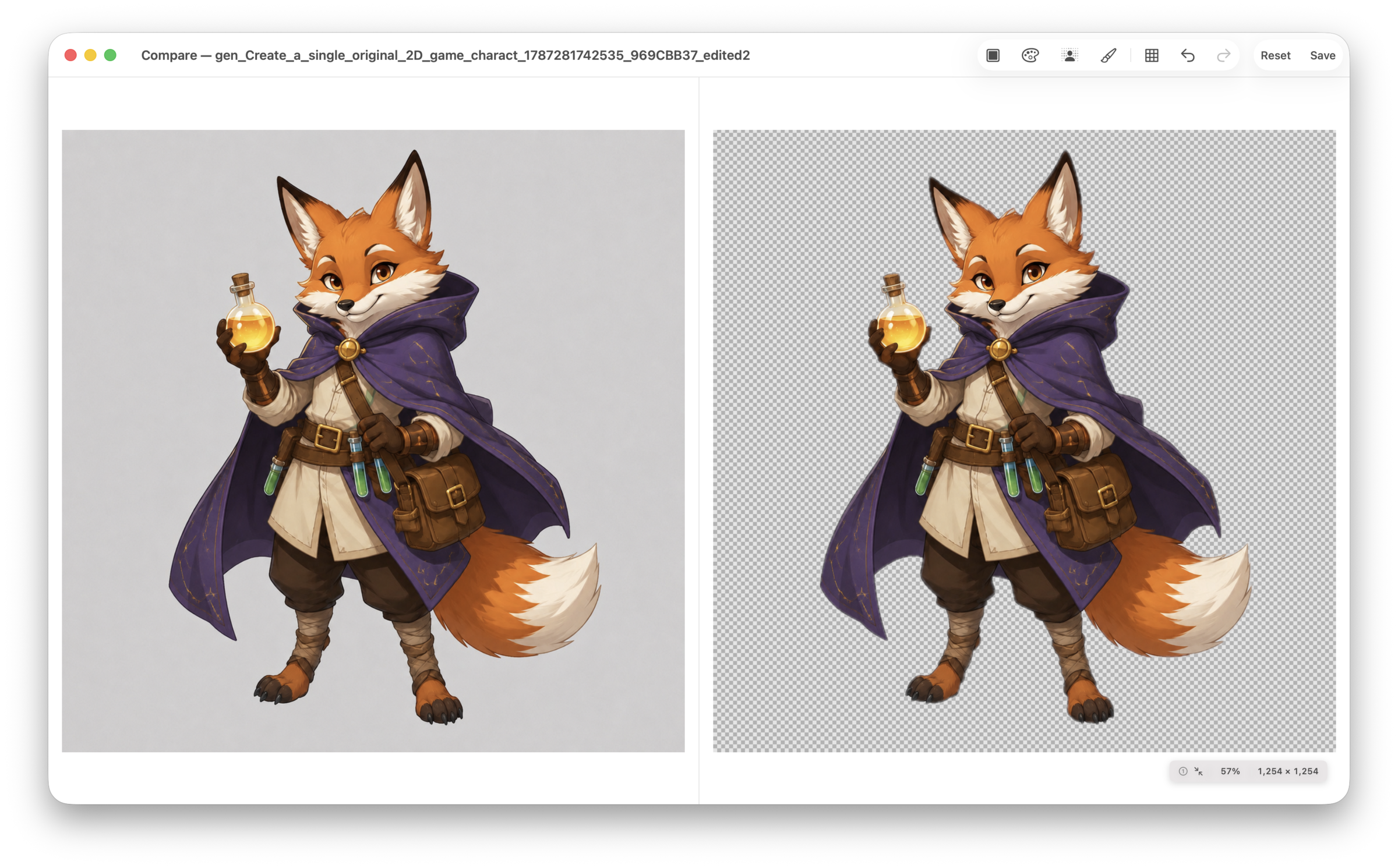 SpriteArk background removal comparison showing the original and transparent result